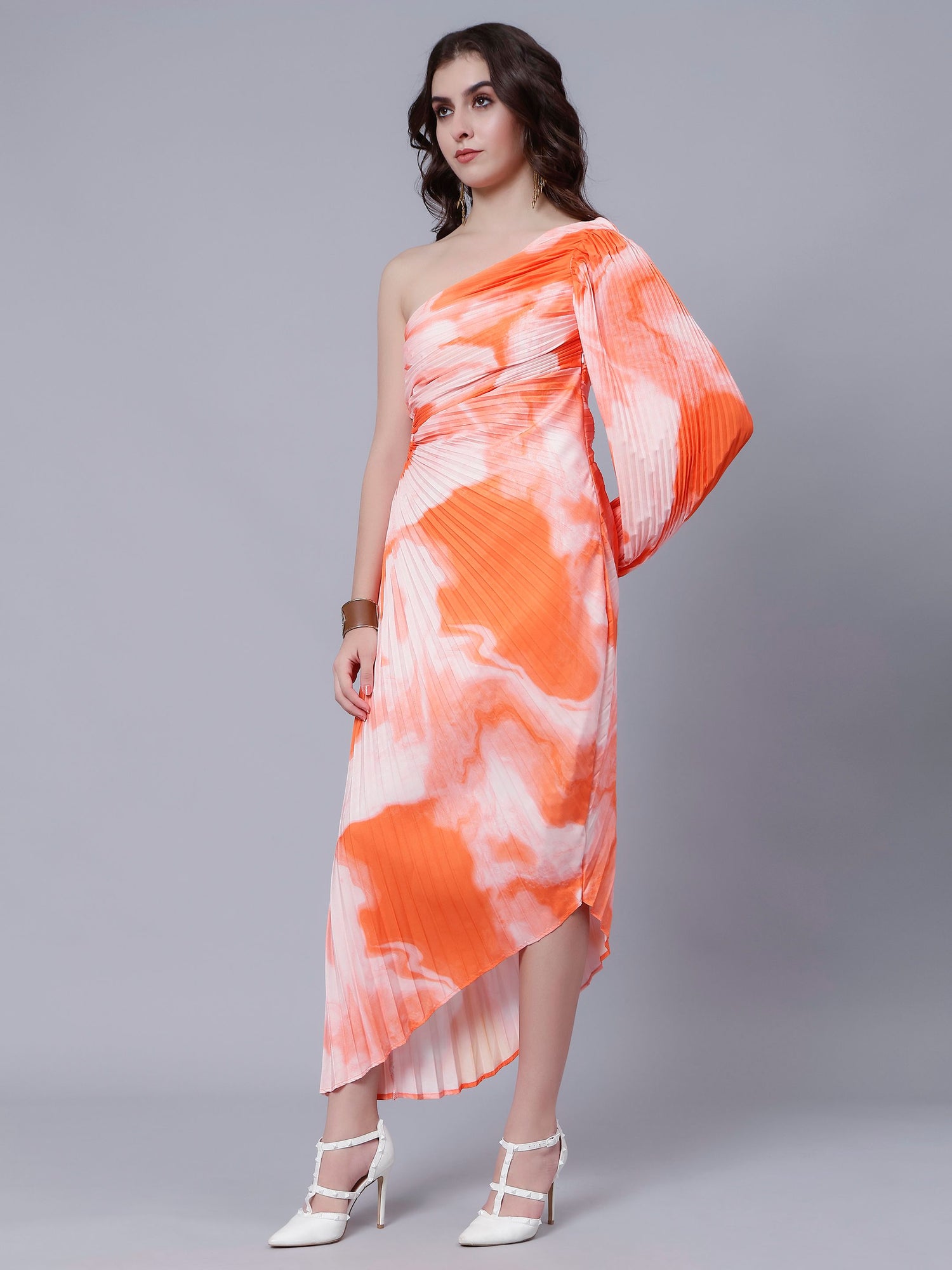 One-Shoulder Pleated Maxi Dress
