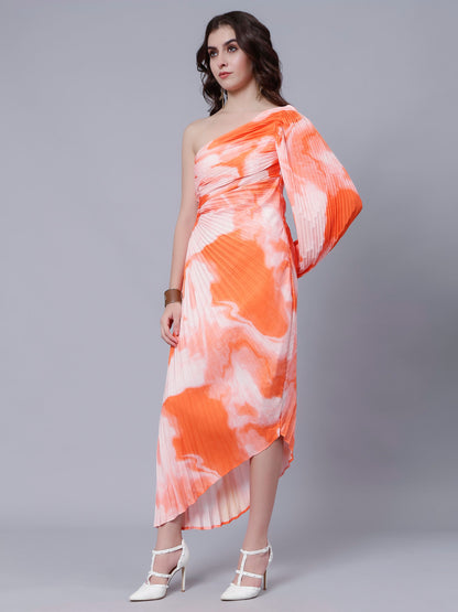 One-Shoulder Pleated Maxi Dress