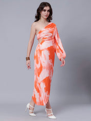 One-Shoulder Pleated Maxi Dress