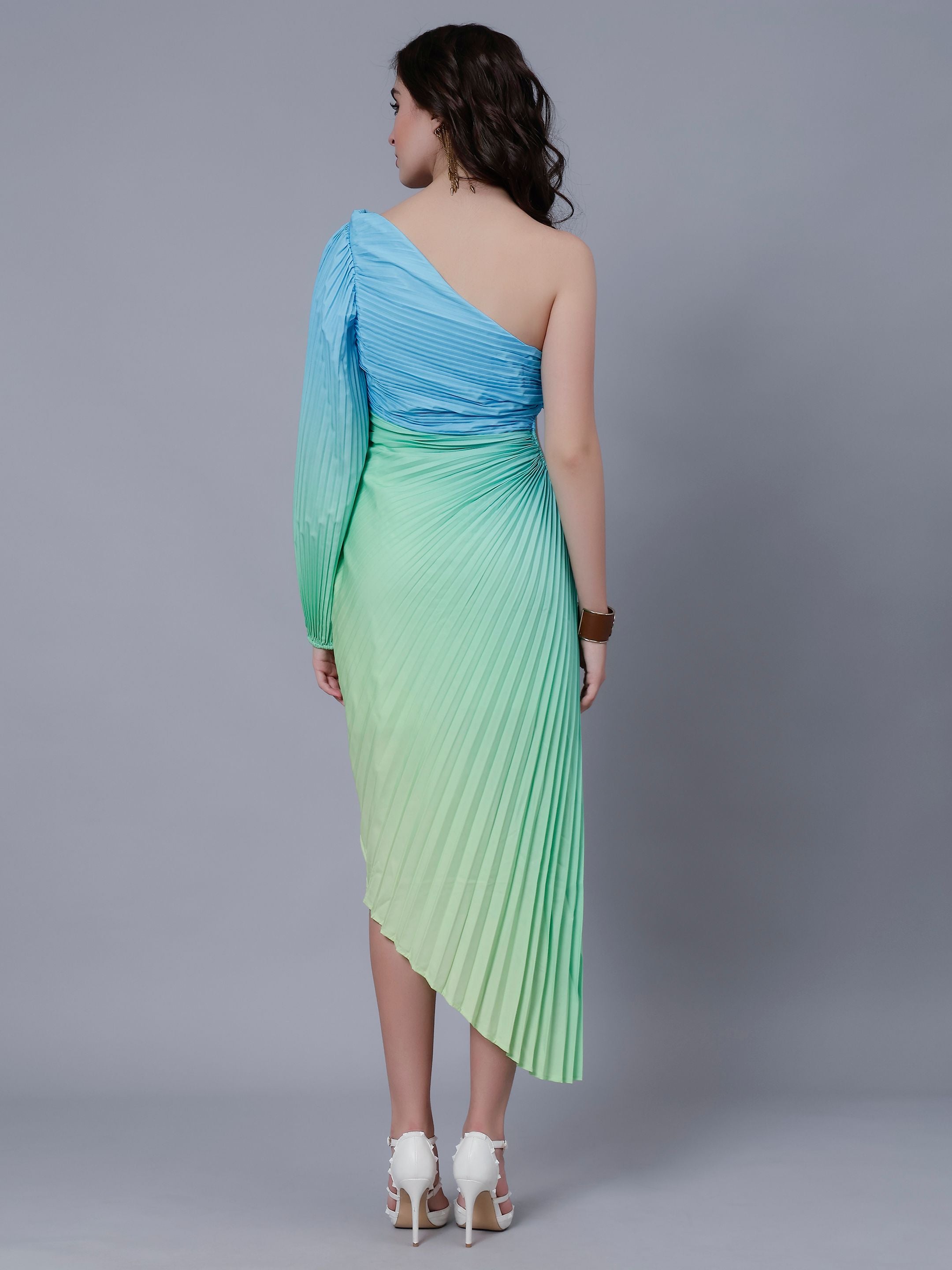 One-Shoulder Pleated Maxi Dress