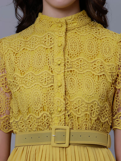 Lace Patchwork Pleated Dress
