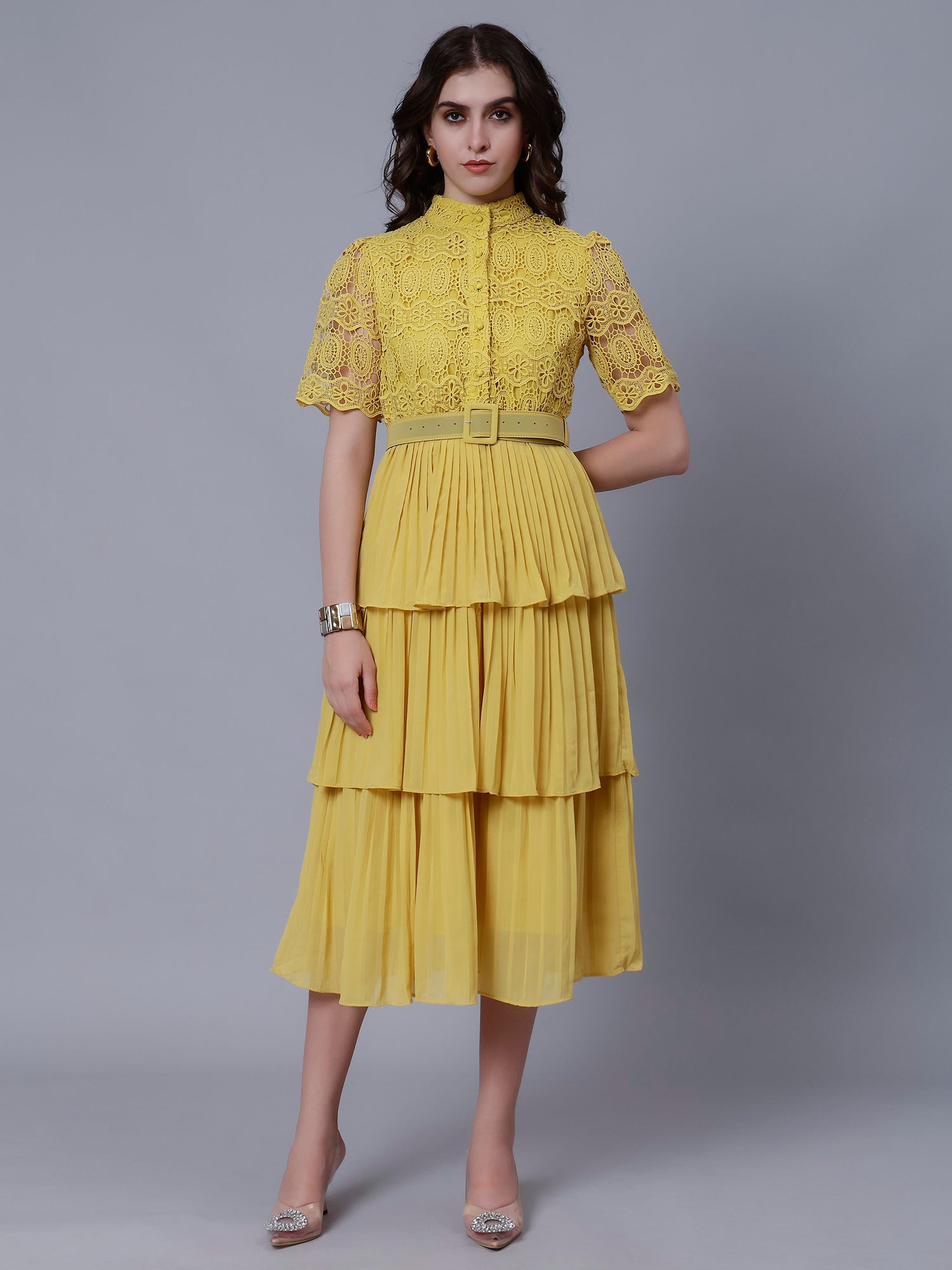 Lace Patchwork Pleated Dress