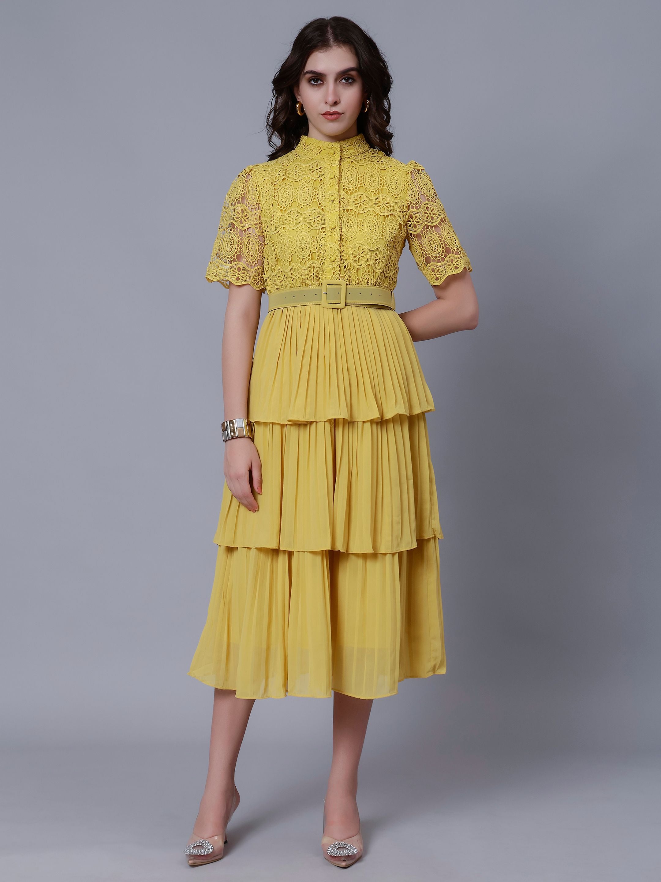 Lace Patchwork Pleated Dress