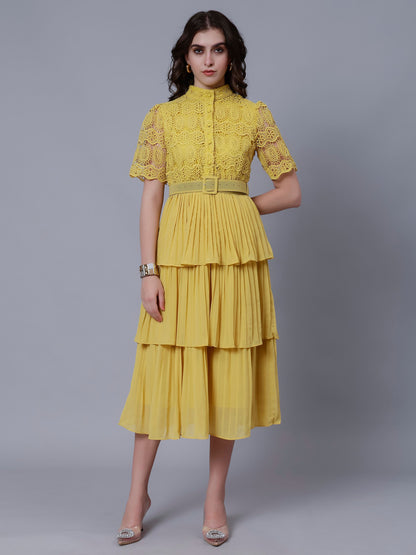 Lace Patchwork Pleated Dress
