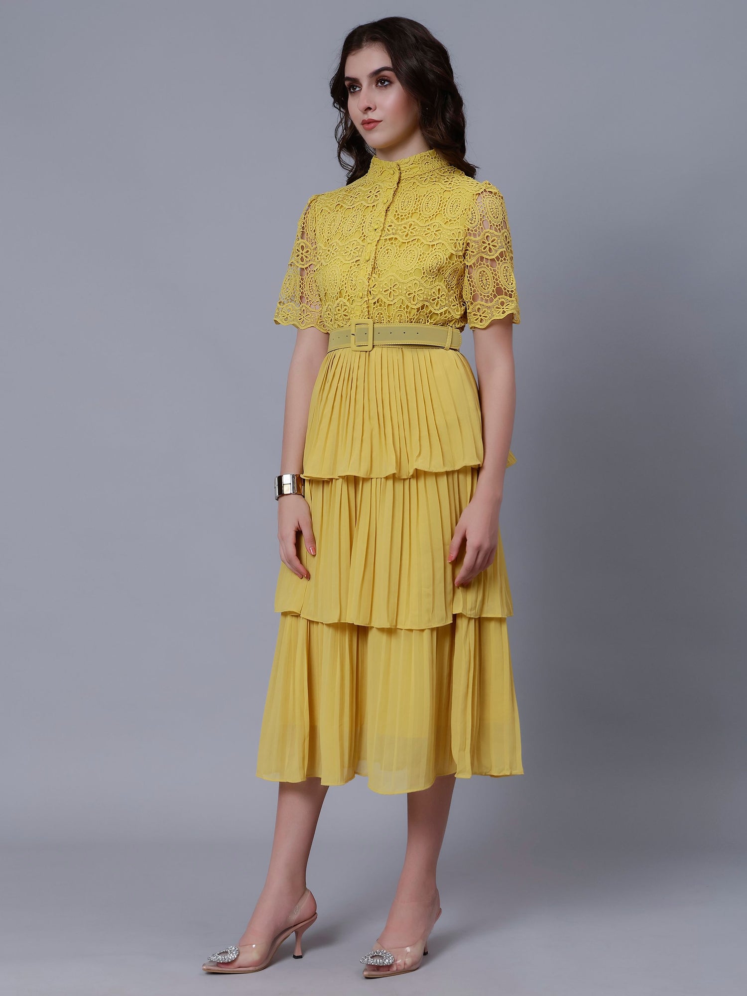 Lace Patchwork Pleated Dress