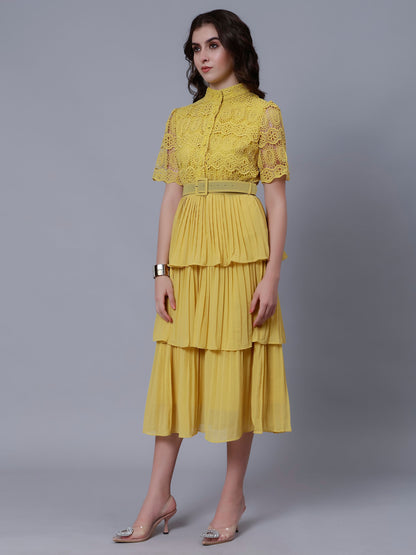 Lace Patchwork Pleated Dress