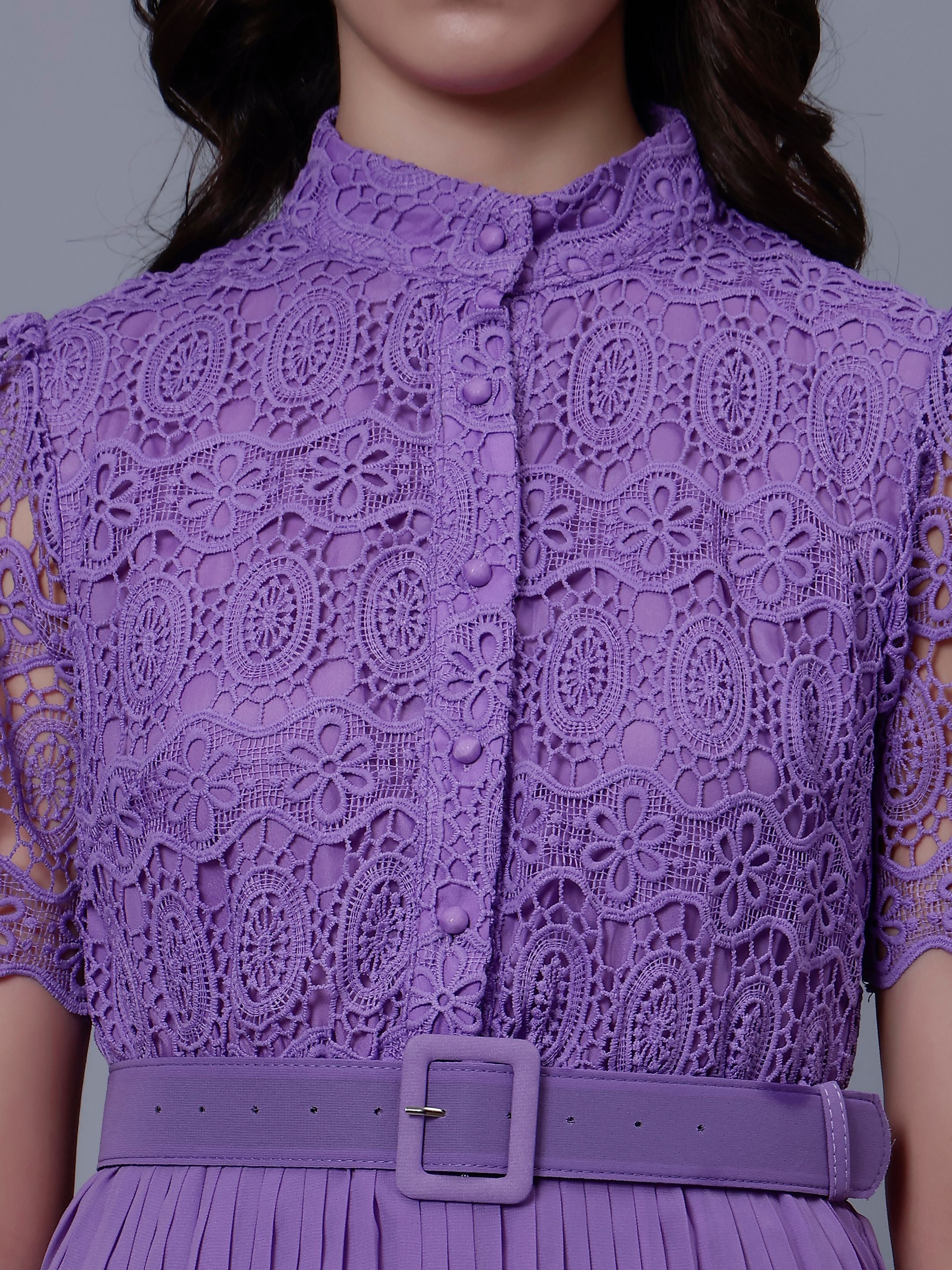 Lace Patchwork Pleated Dress