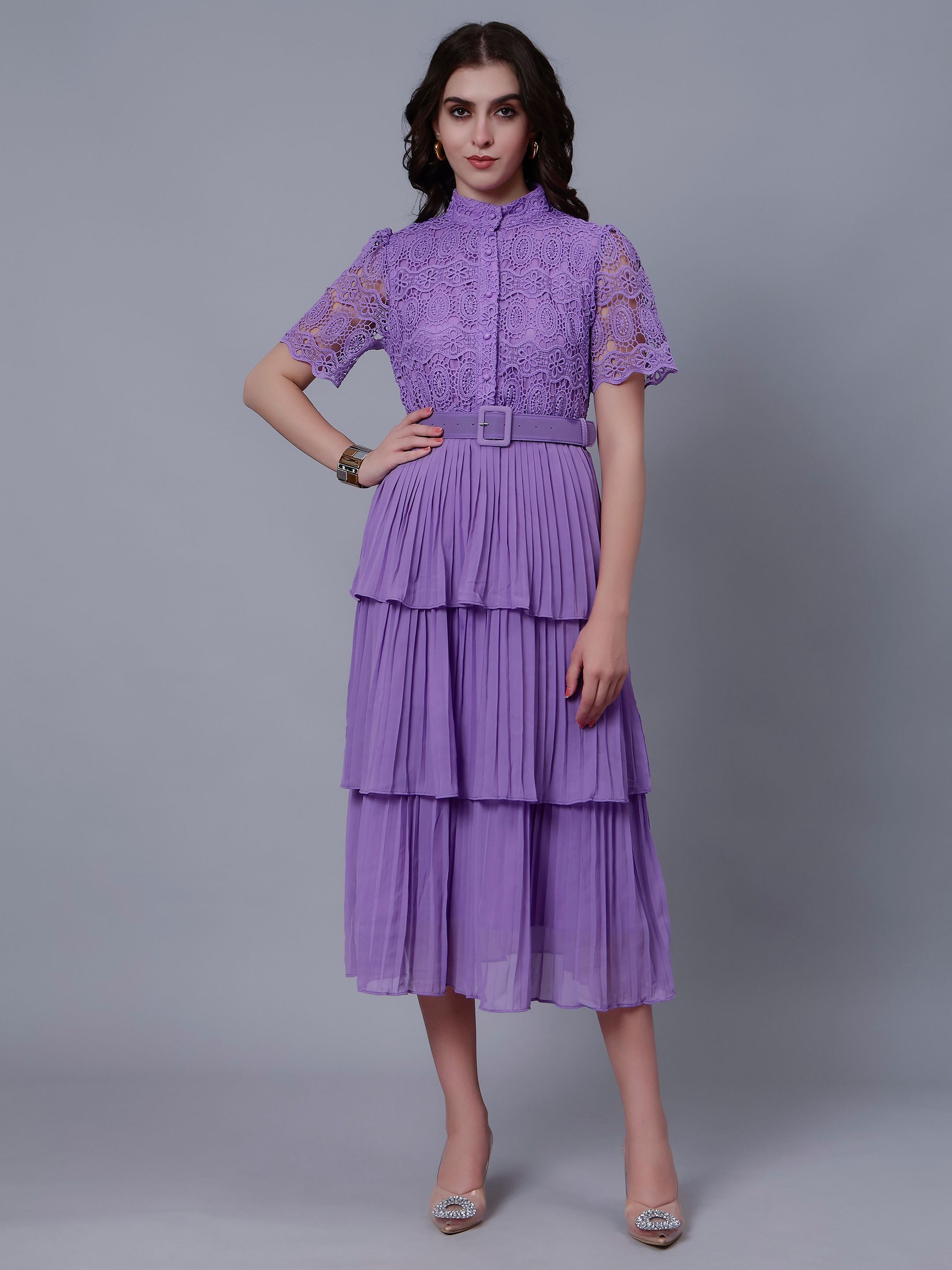 Lace Patchwork Pleated Dress