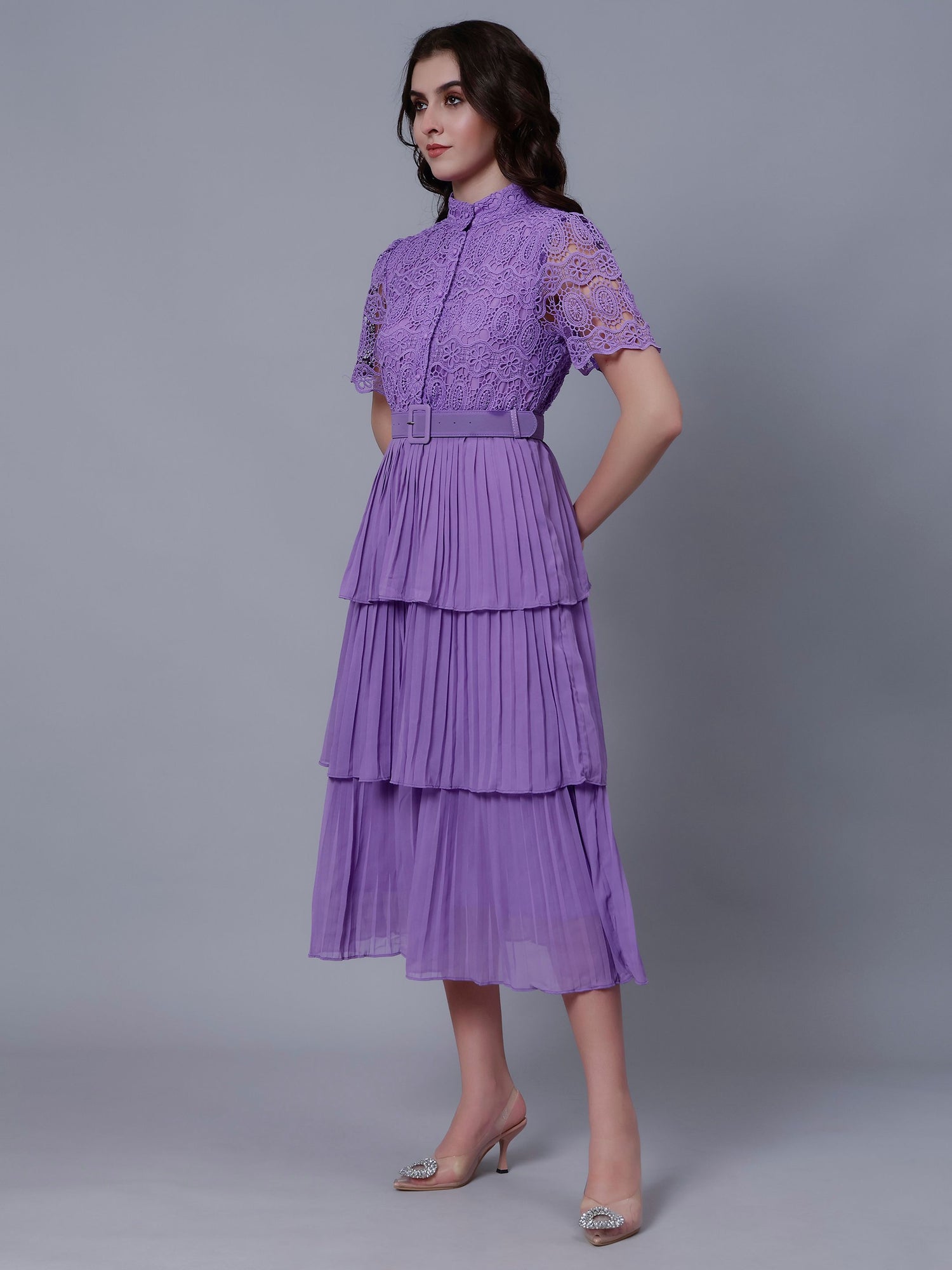 Lace Patchwork Pleated Dress