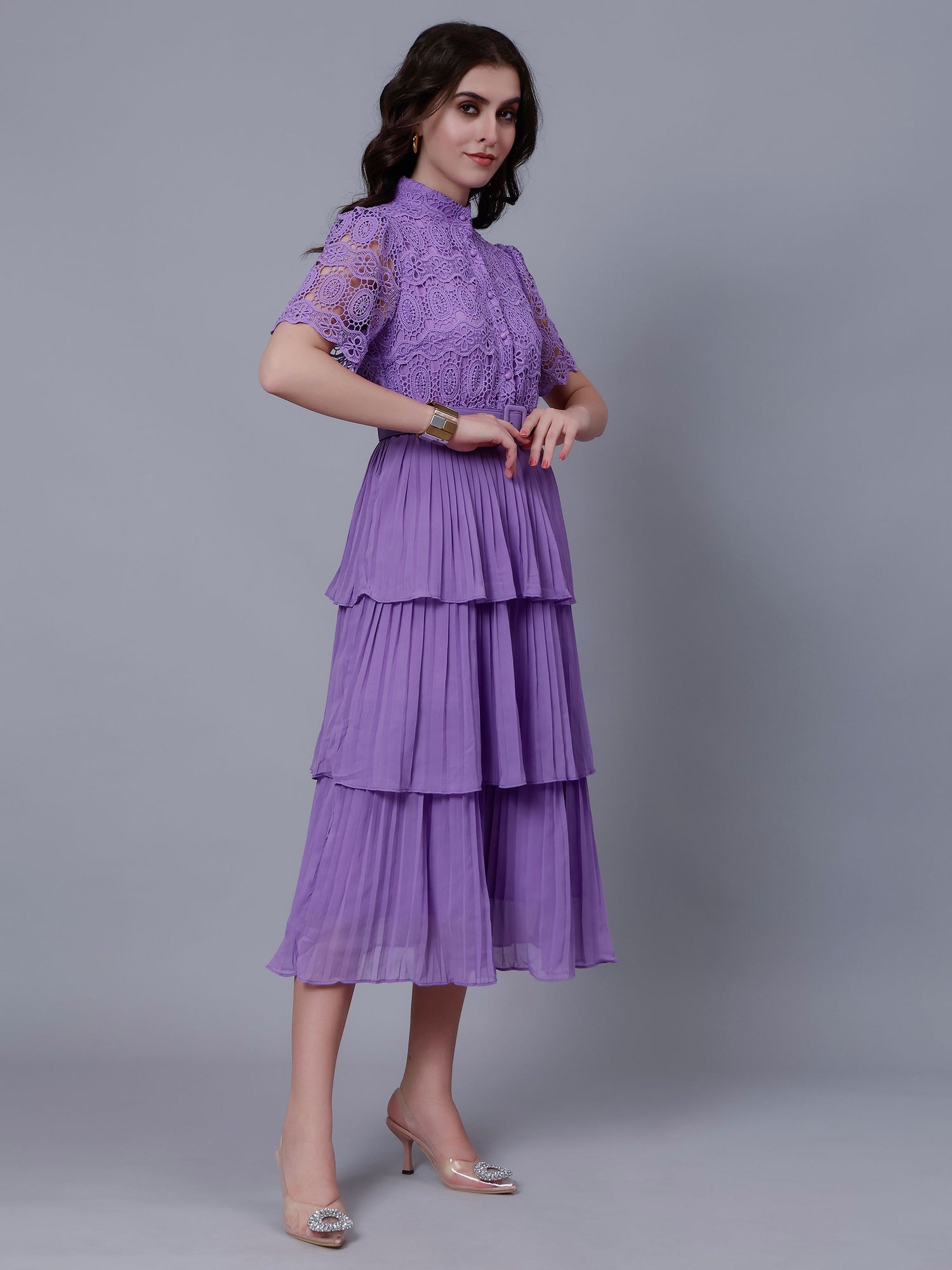 Lace Patchwork Pleated Dress