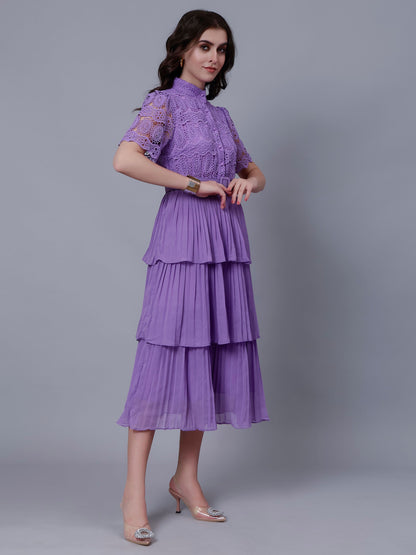 Lace Patchwork Pleated Dress