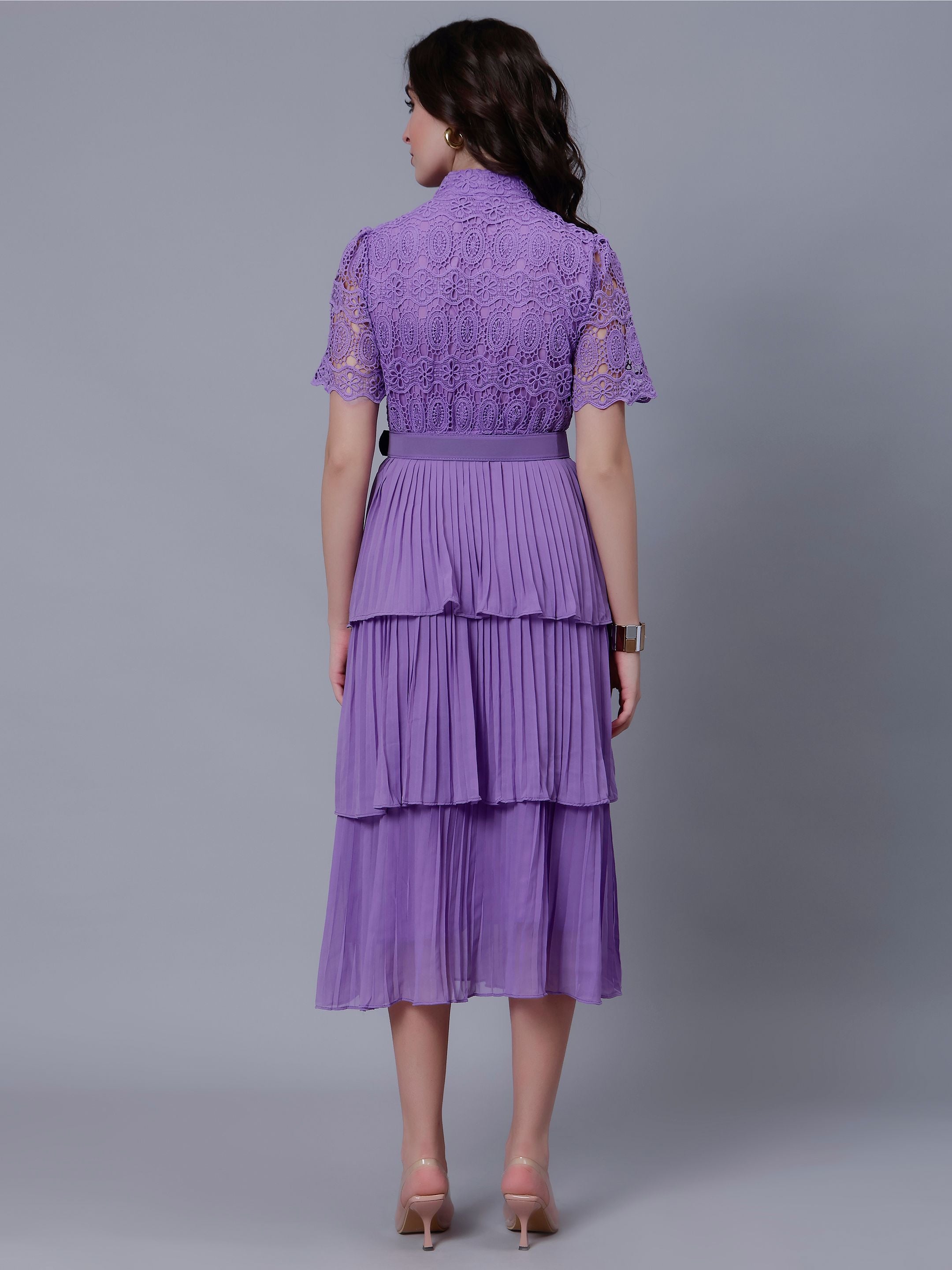 Lace Patchwork Pleated Dress