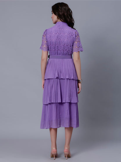 Lace Patchwork Pleated Dress