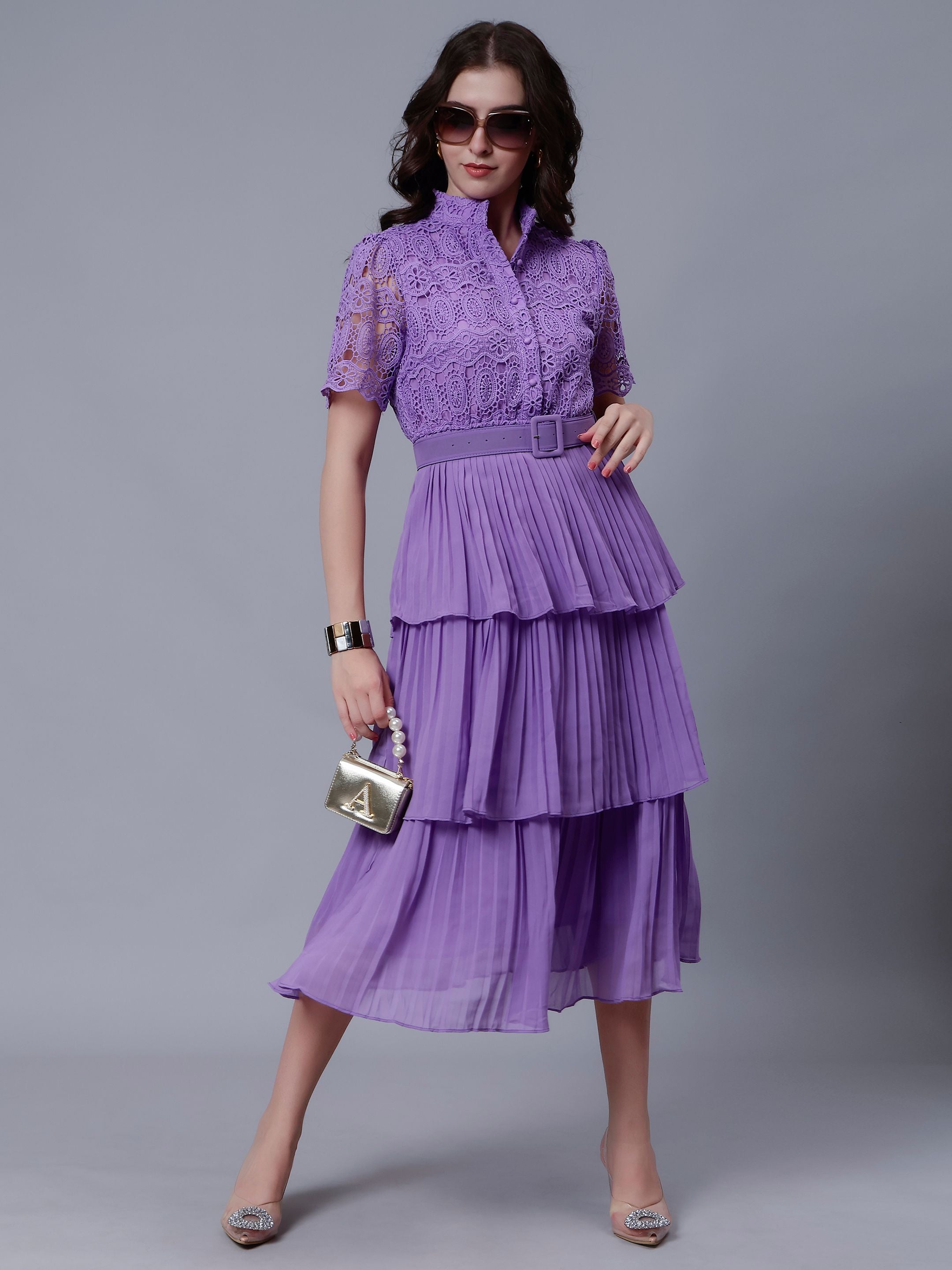 Lace Patchwork Pleated Dress