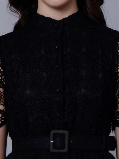 Lace Patchwork Pleated Dress