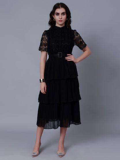 Lace Patchwork Pleated Dress