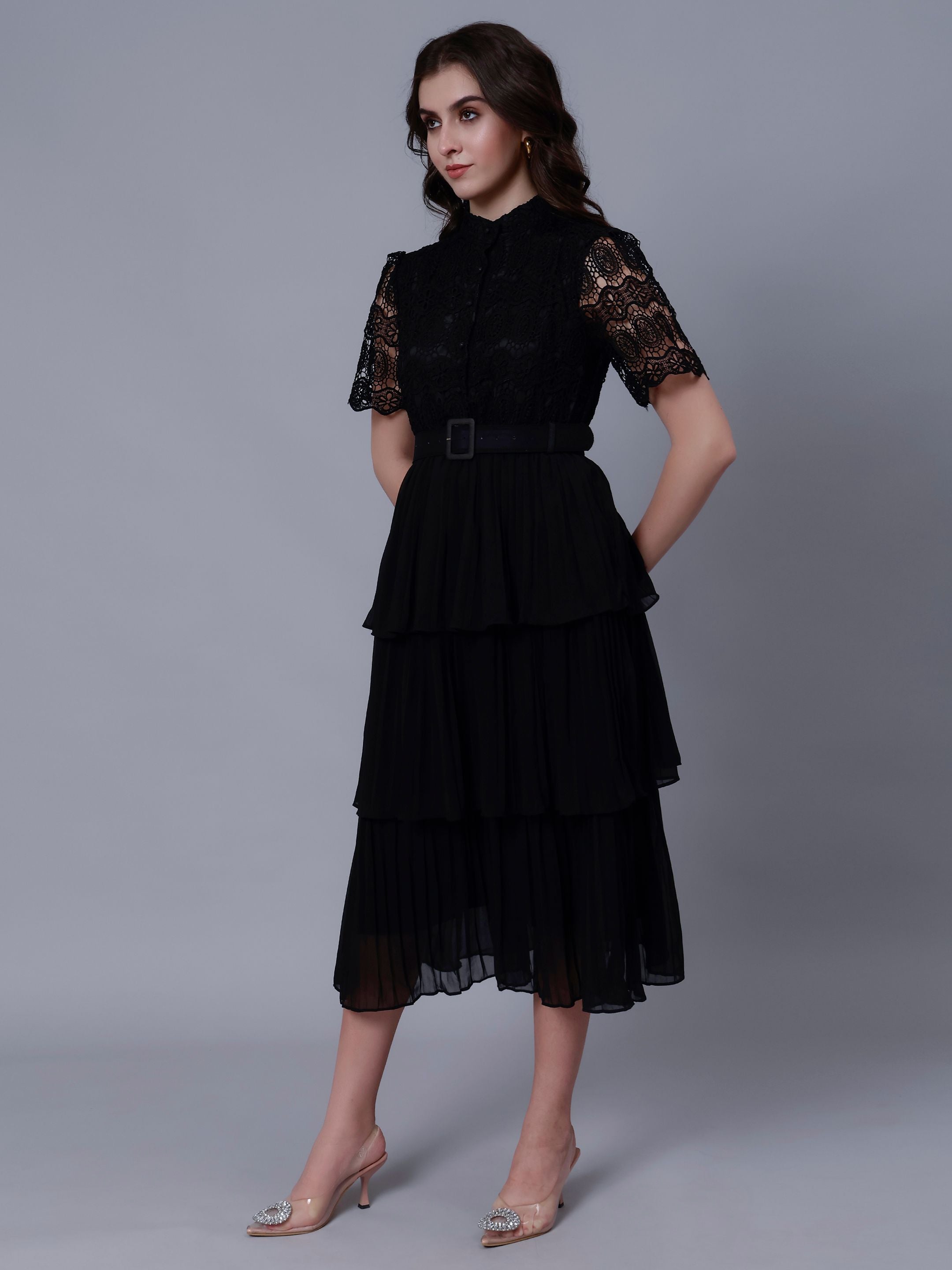 Lace Patchwork Pleated Dress