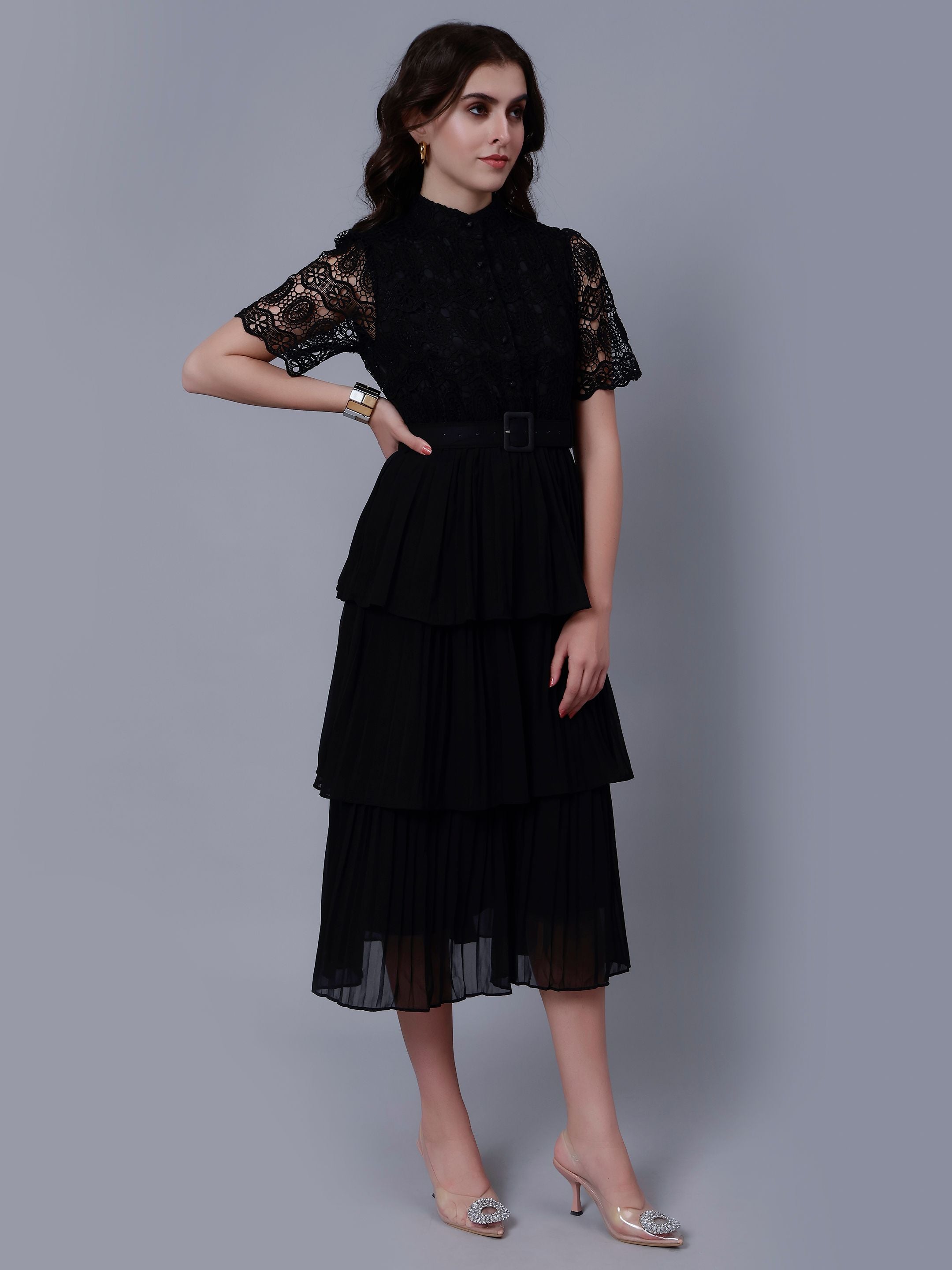Lace Patchwork Pleated Dress
