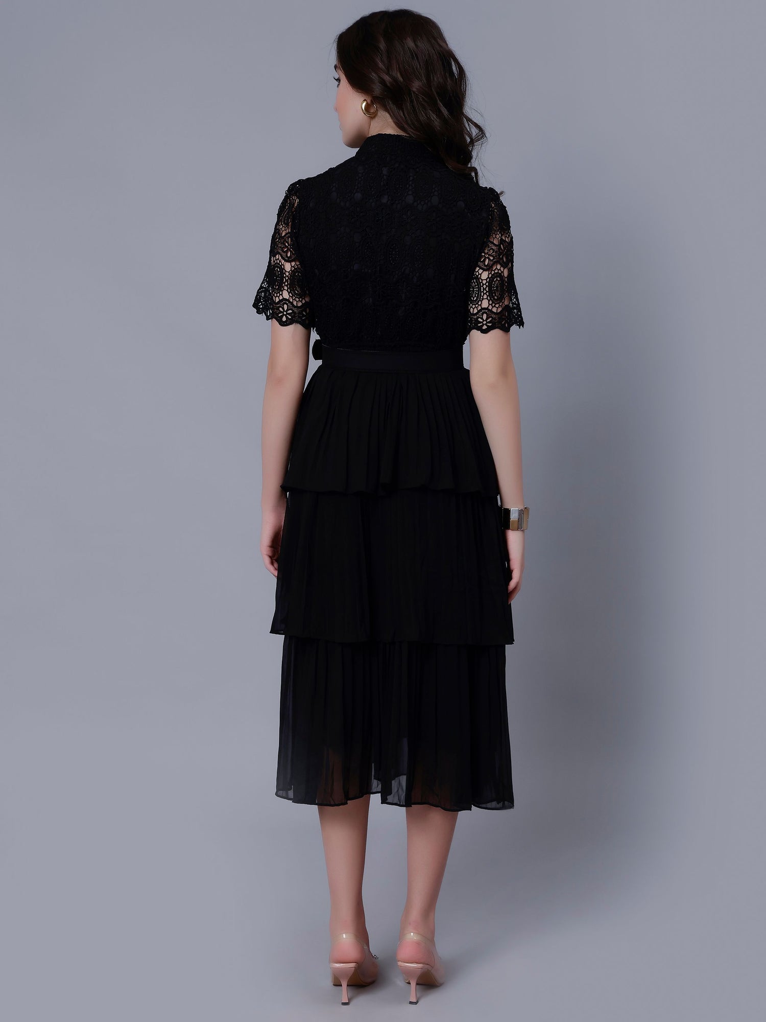 Lace Patchwork Pleated Dress