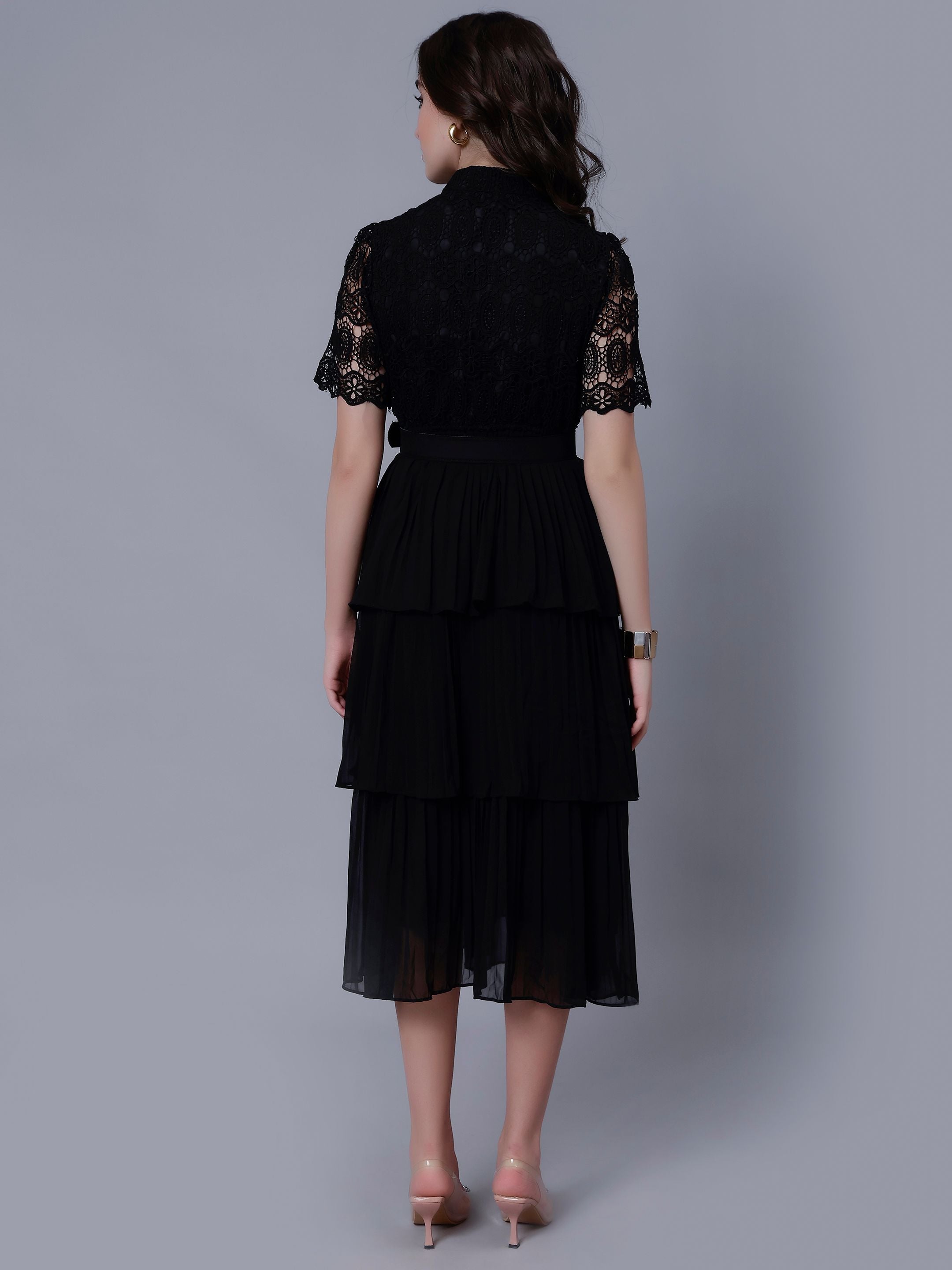 Lace Patchwork Pleated Dress