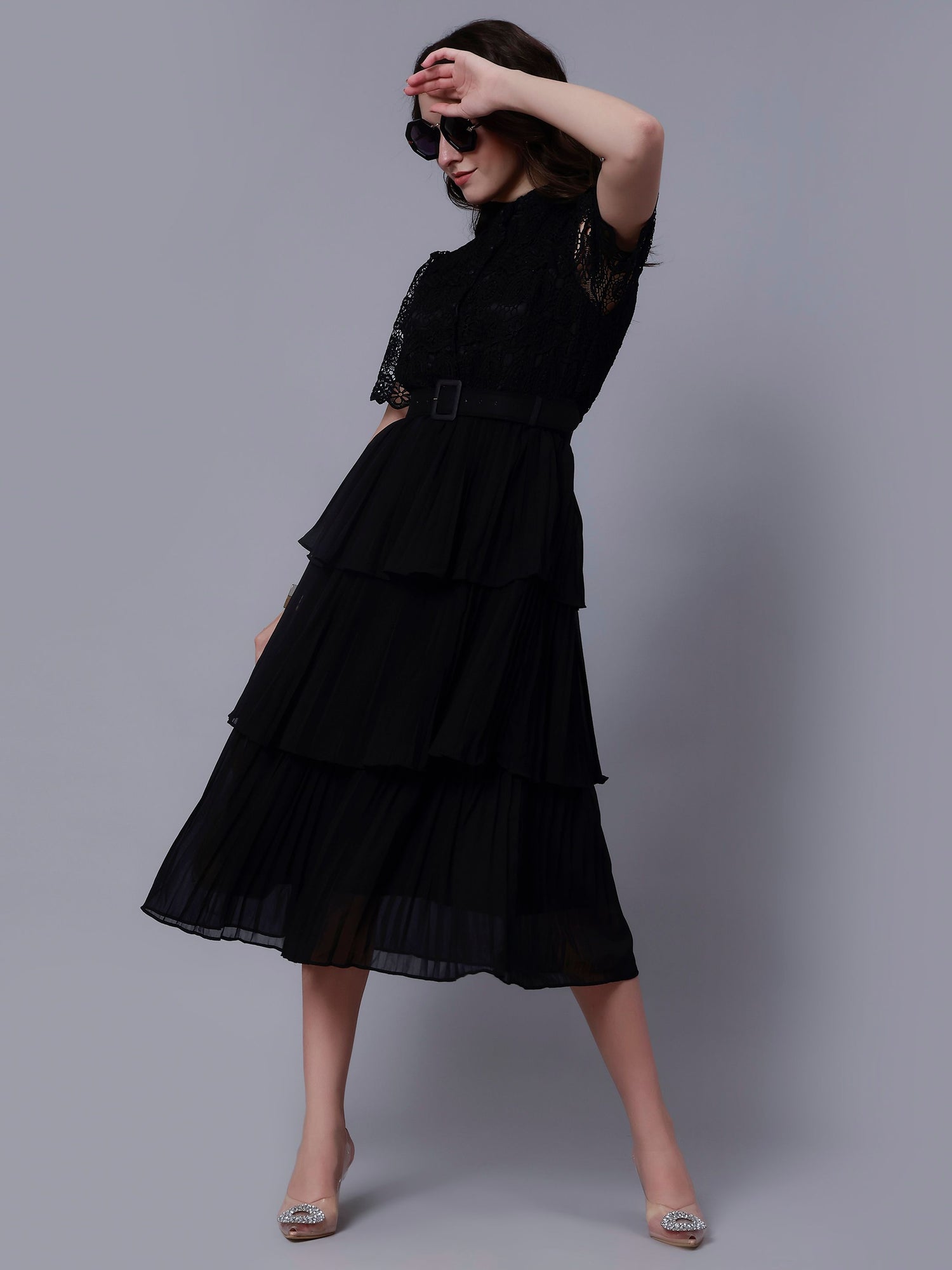 Lace Patchwork Pleated Dress