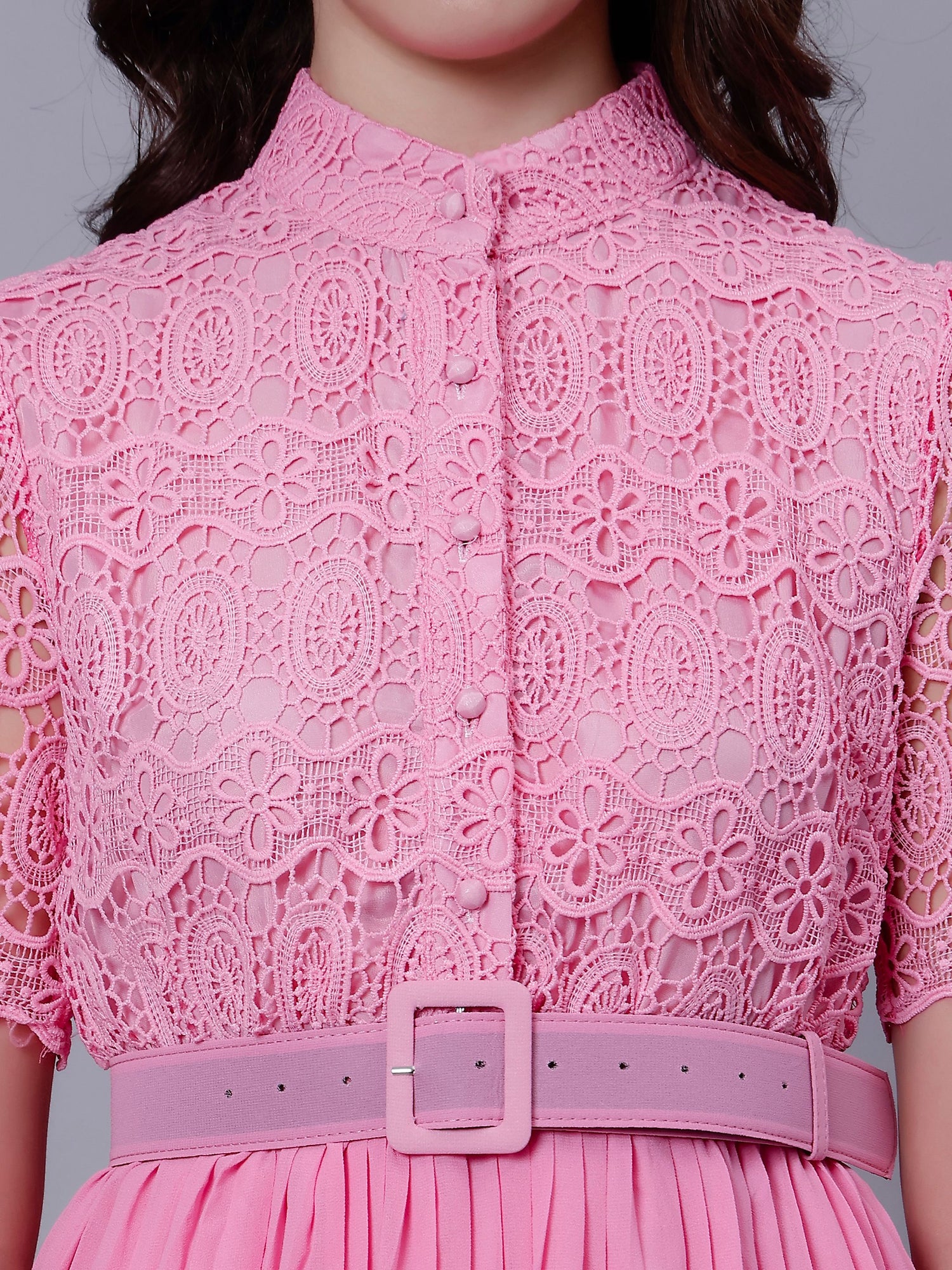 Lace Patchwork Pleated Dress