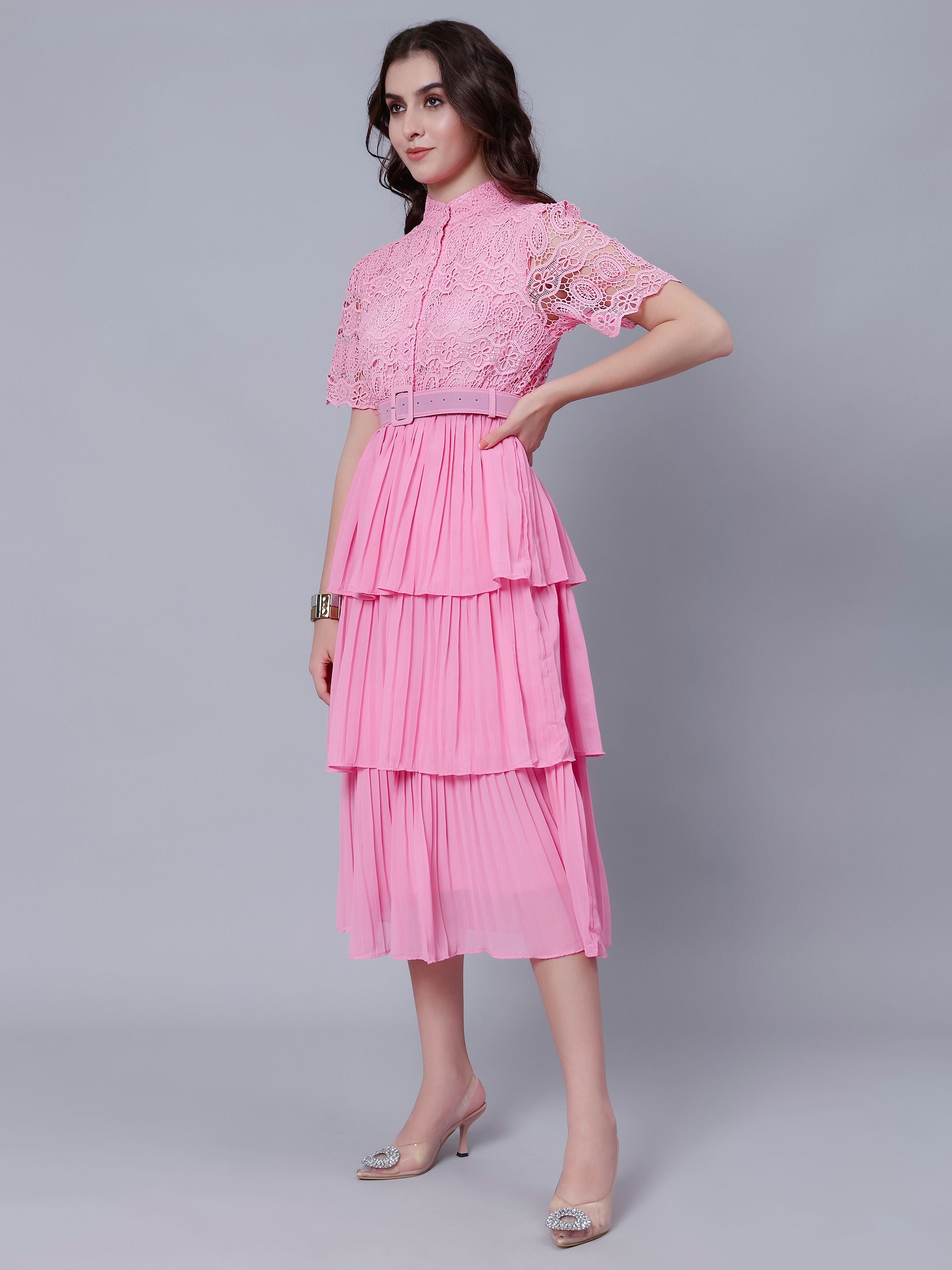 Lace Patchwork Pleated Dress
