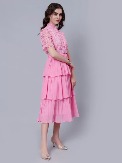 Lace Patchwork Pleated Dress