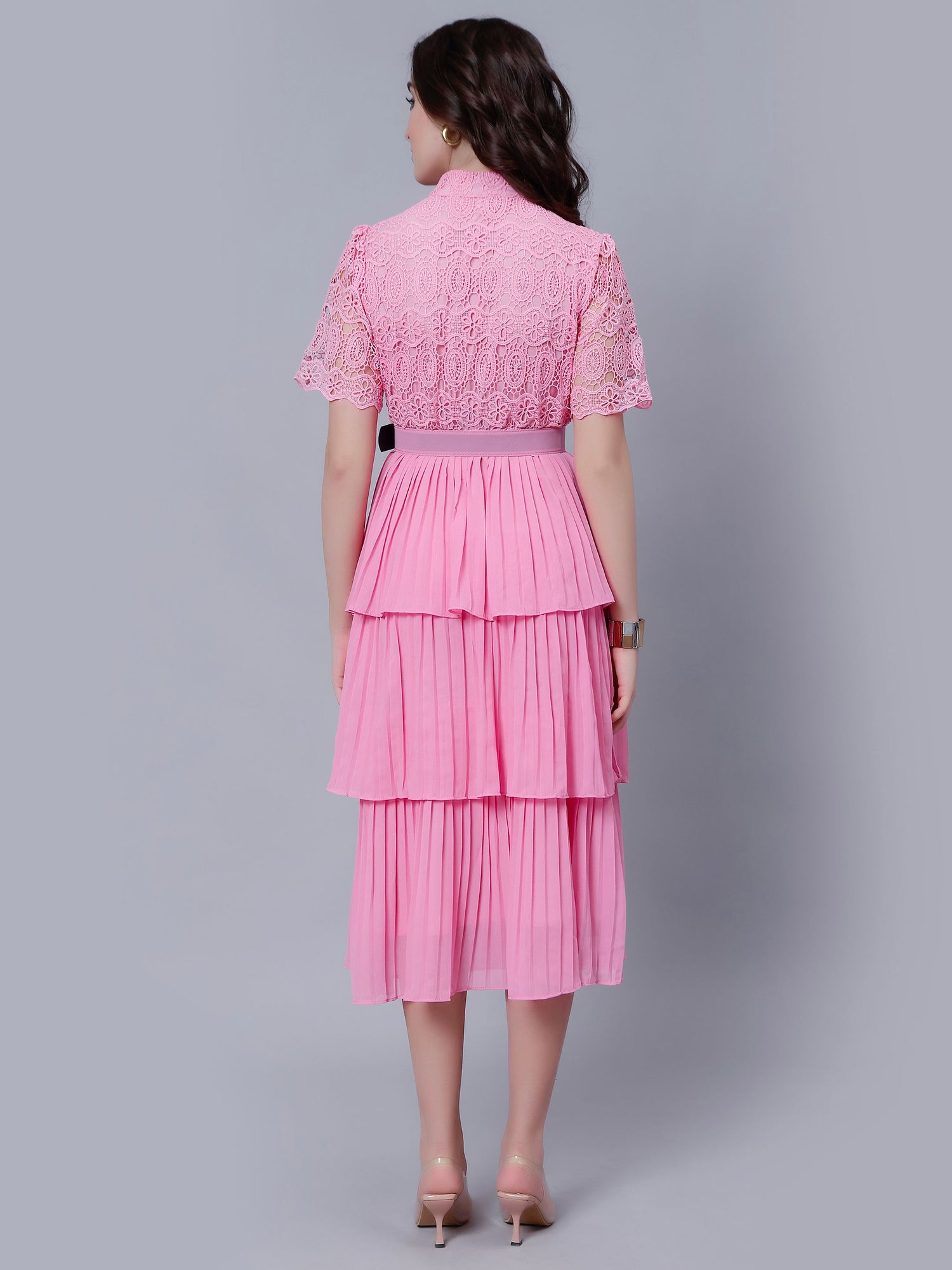Lace Patchwork Pleated Dress