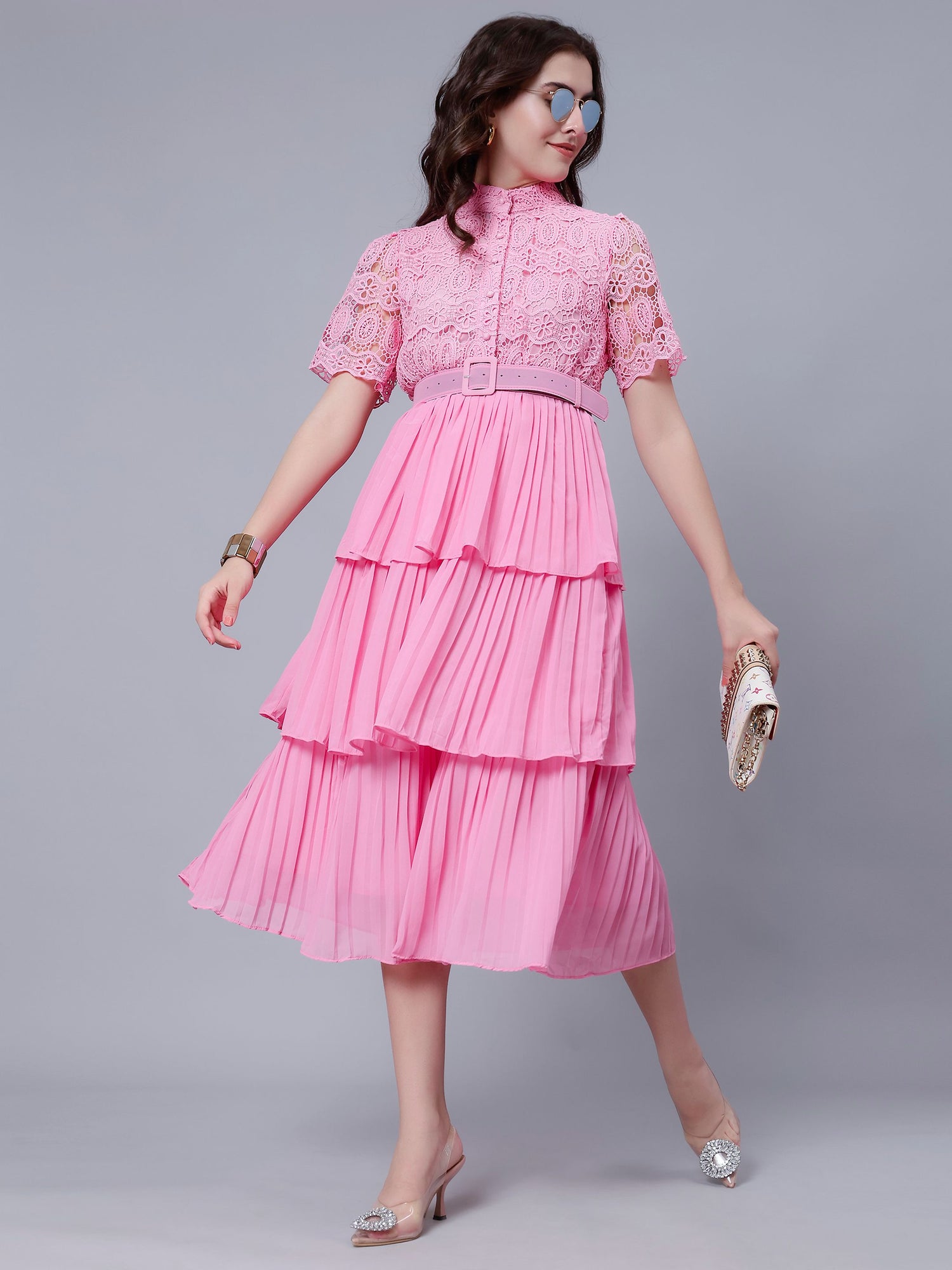 Lace Patchwork Pleated Dress