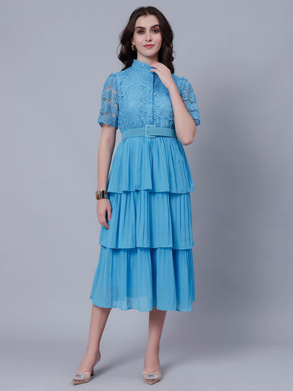 Lace Patchwork Pleated Dress