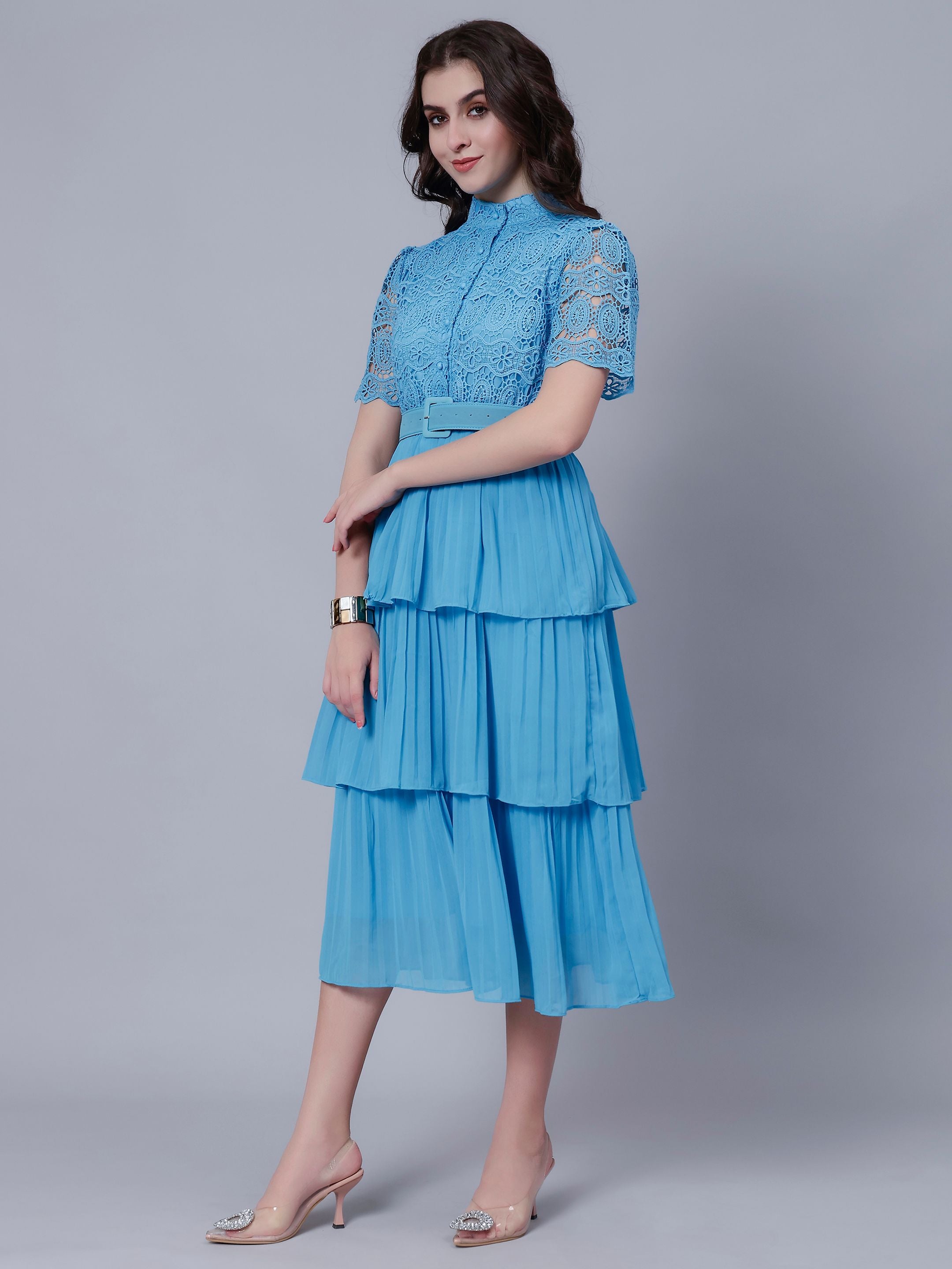 Lace Patchwork Pleated Dress