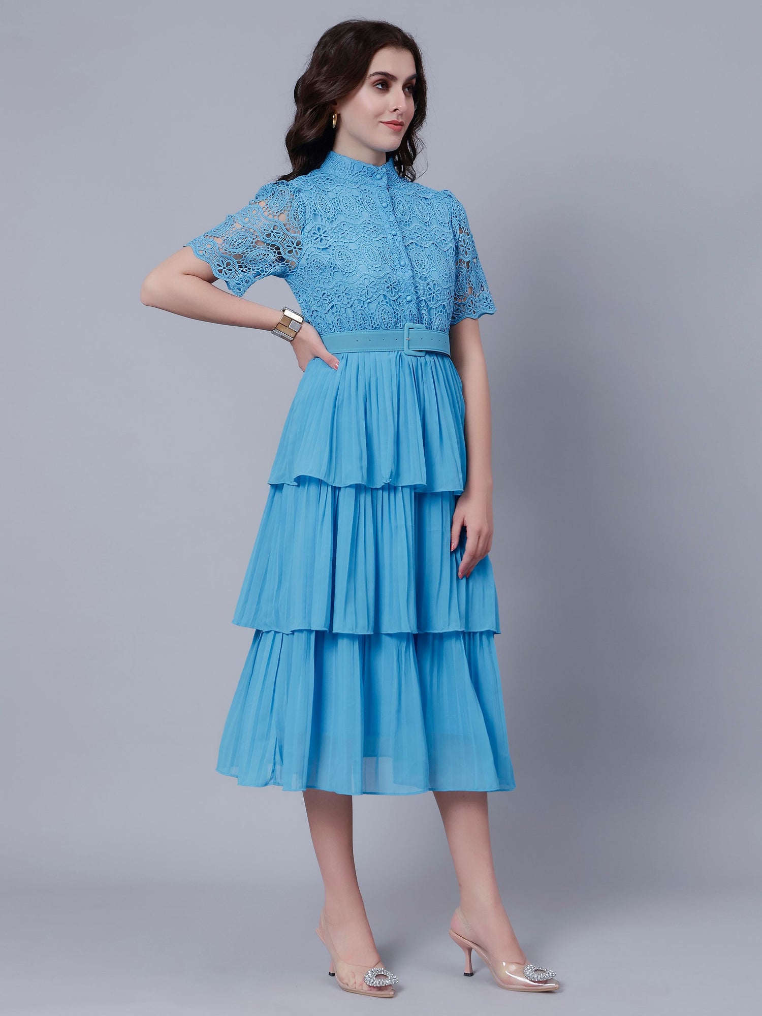 Lace Patchwork Pleated Dress
