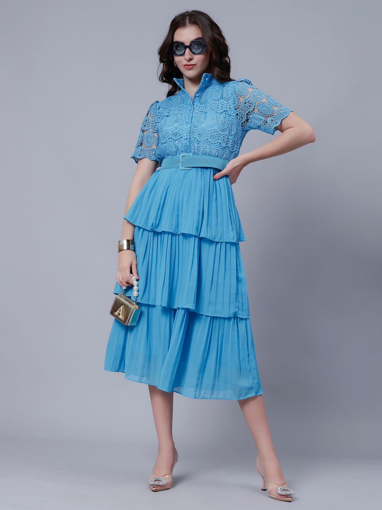 Lace Patchwork Pleated Dress