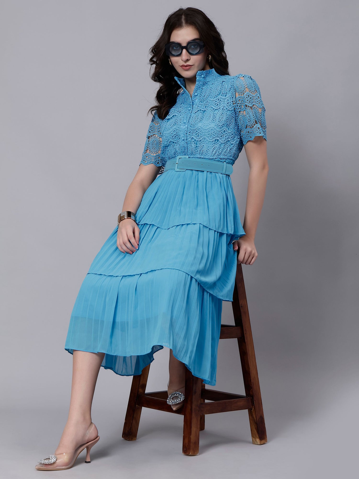 Lace Patchwork Pleated Dress