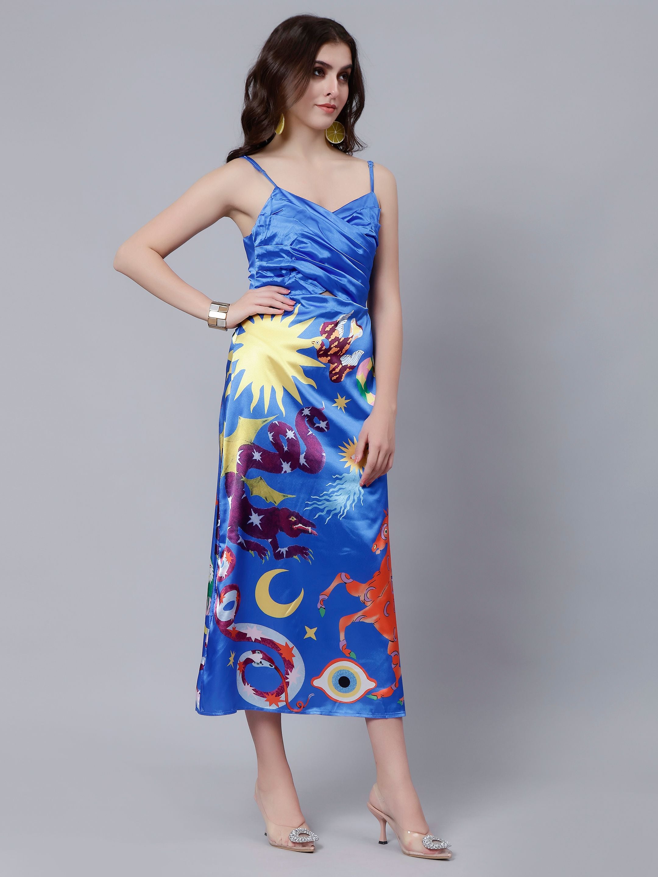 Mystic Animal Printed Satin Dress