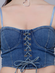 Lace-Up Denim Crop Top