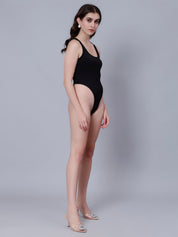 Black Ribbed High Cutout Bodysuit
