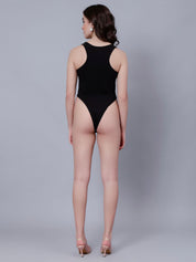 Black Ribbed High Cutout Bodysuit