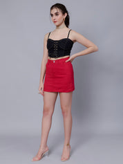 Lace-Up Denim Crop Top