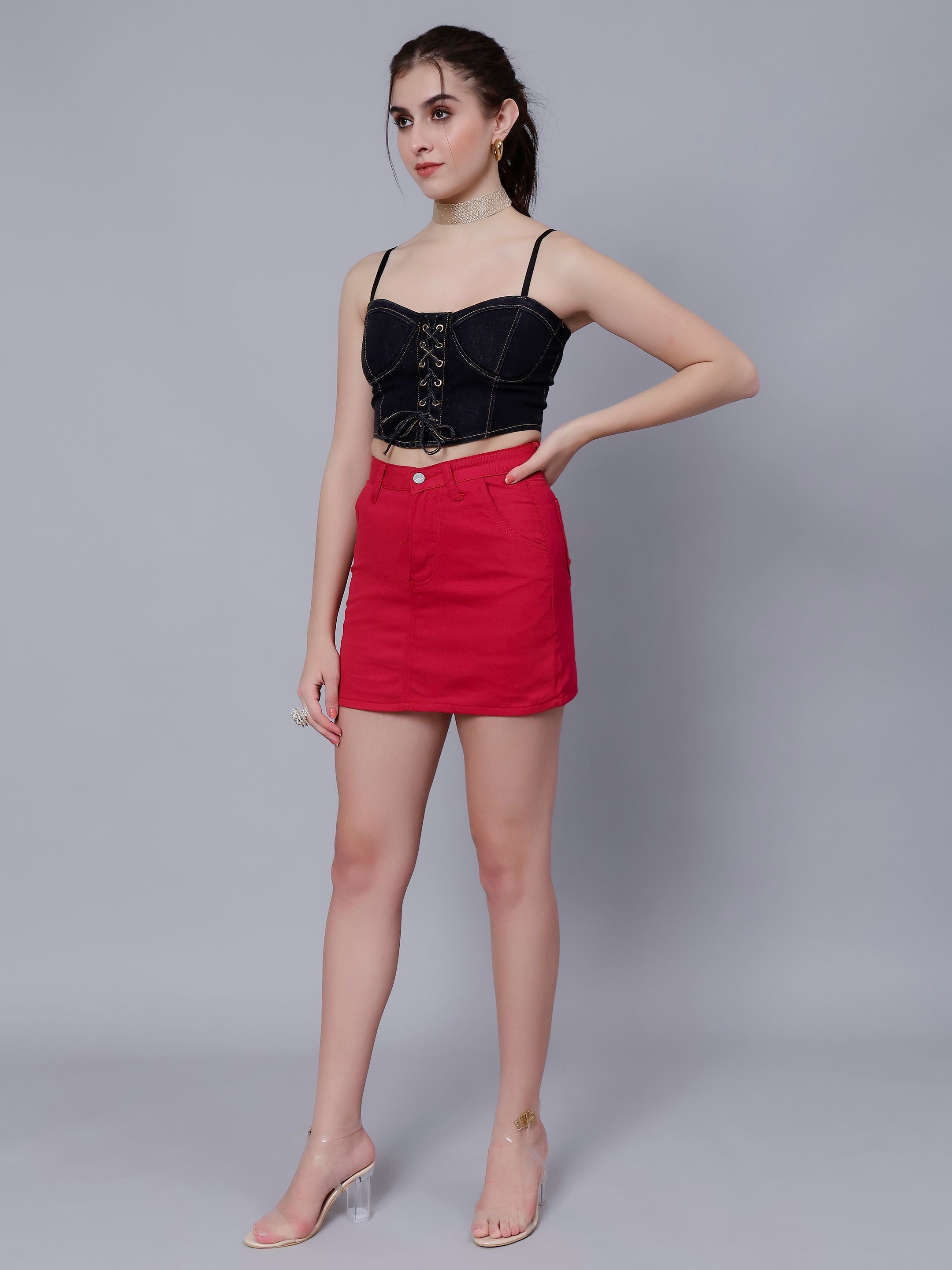 Lace-Up Denim Crop Top