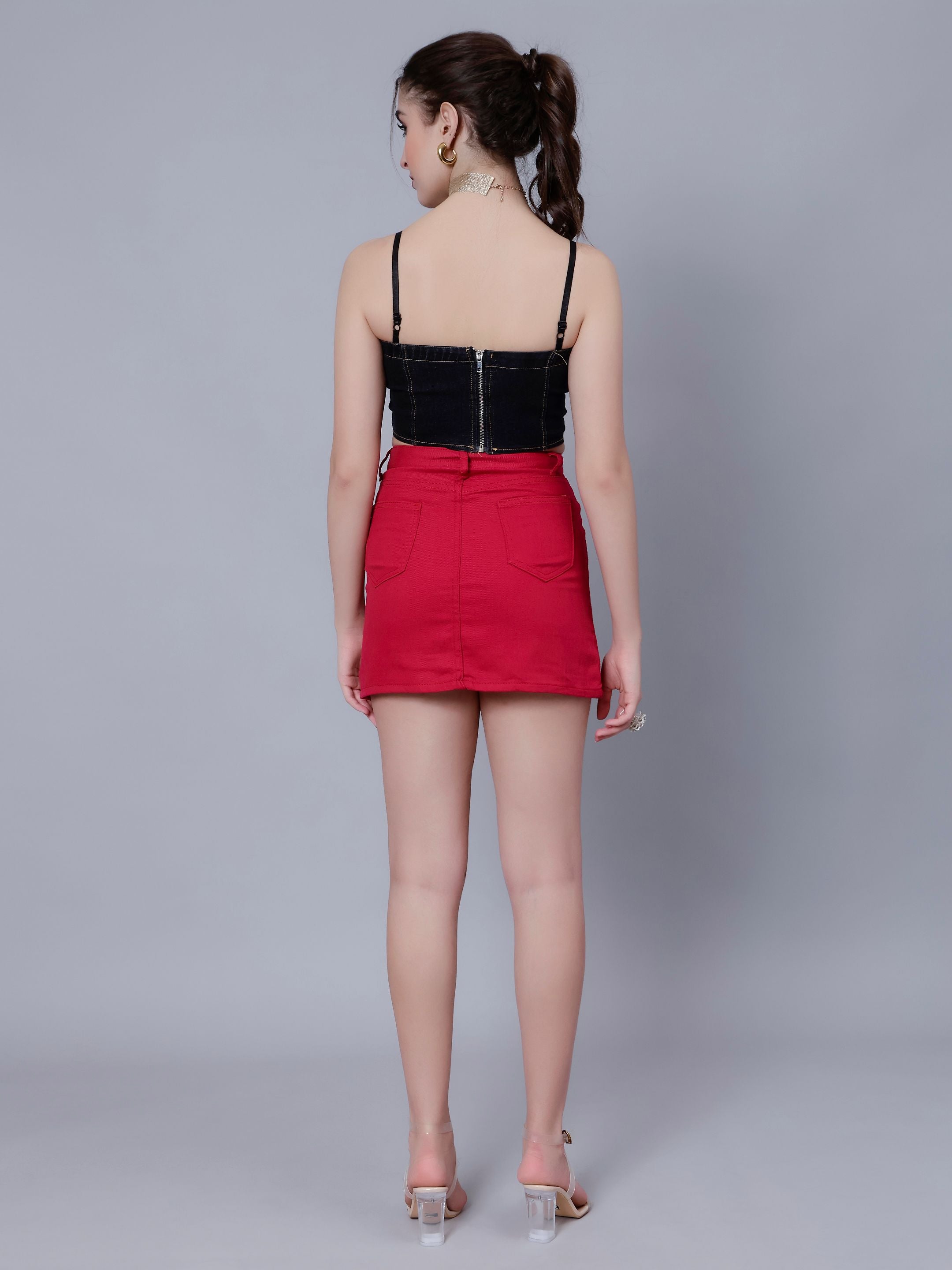 Lace-Up Denim Crop Top