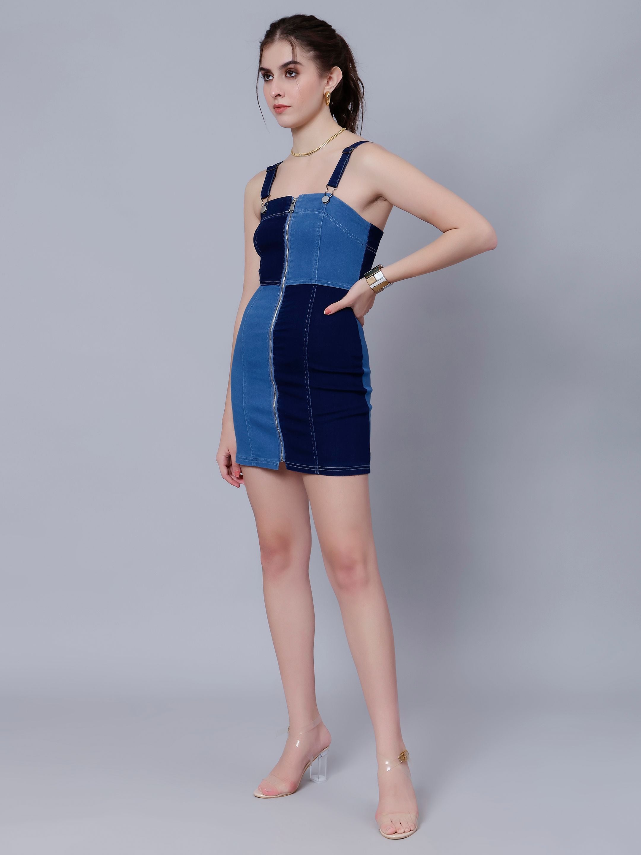 Colorblock Denim Bodycon Dress