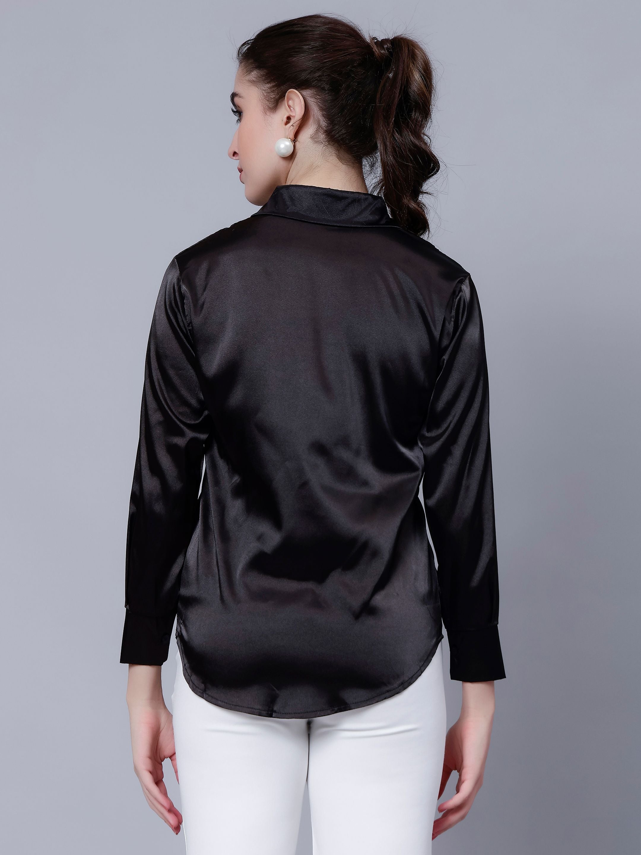 Elegant Ribbon Satin Shirt