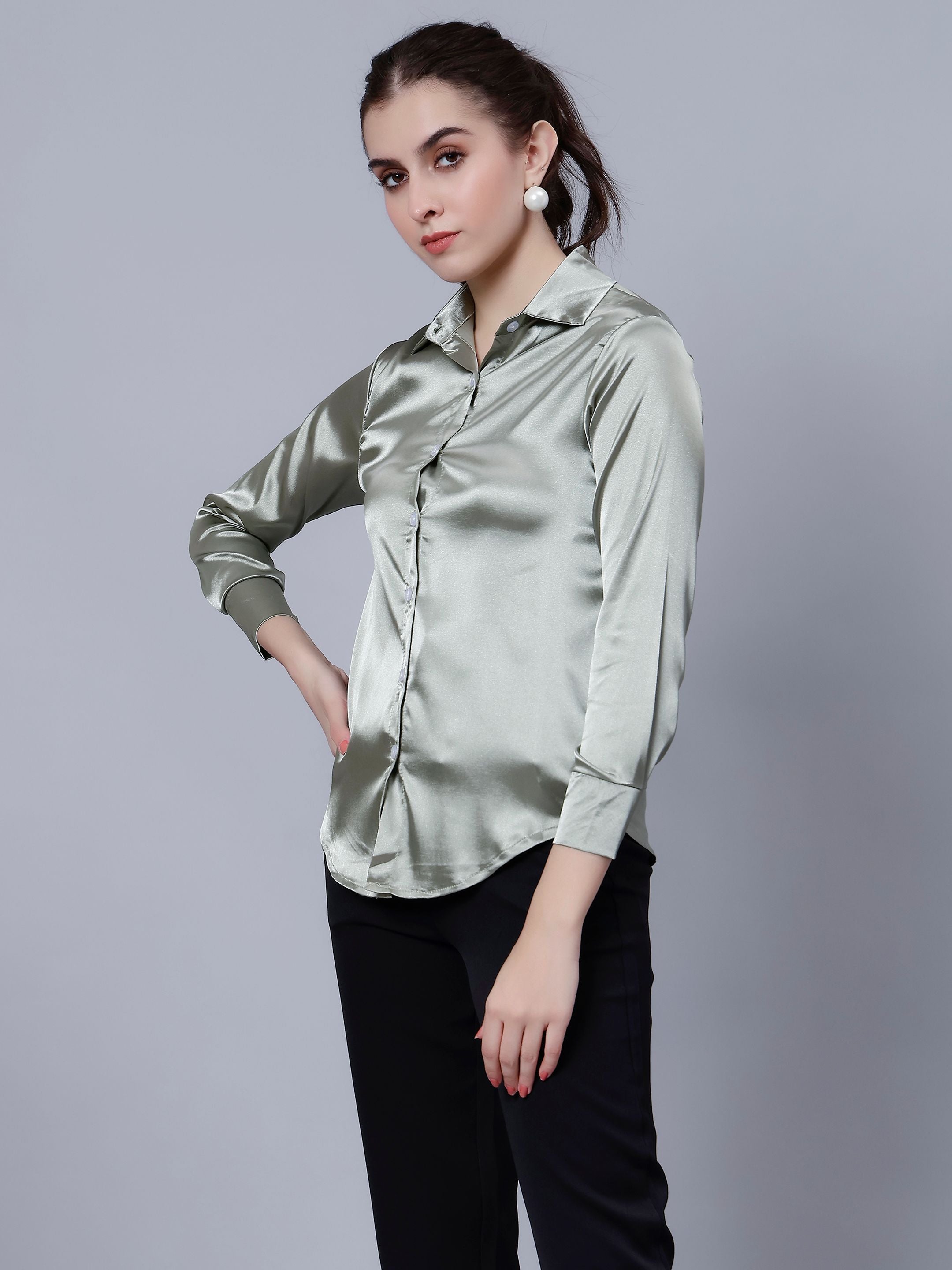Elegant Ribbon Satin Shirt