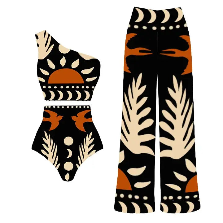 Abstract Printed Bikini and Pant Set