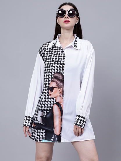 Houndstooth Pattern Oversized Shirt