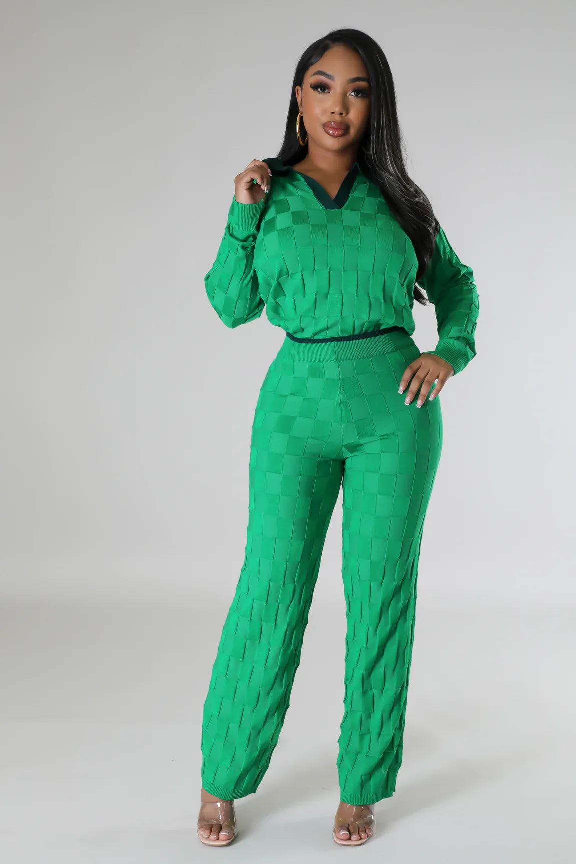 Checkerboard Knitted Two Piece Set