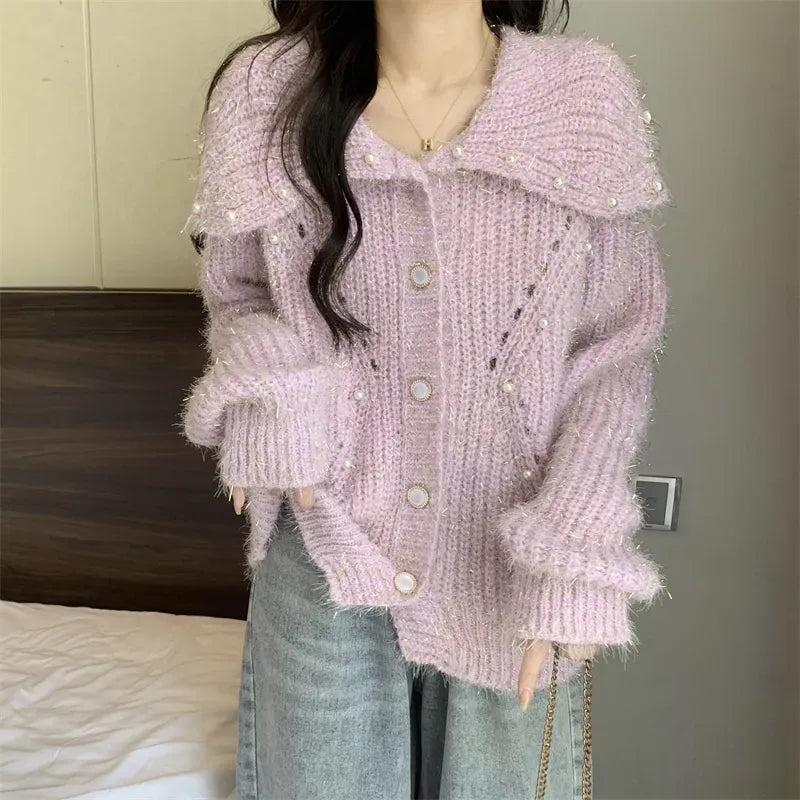 Pearl Accent Button-Up Cardigan