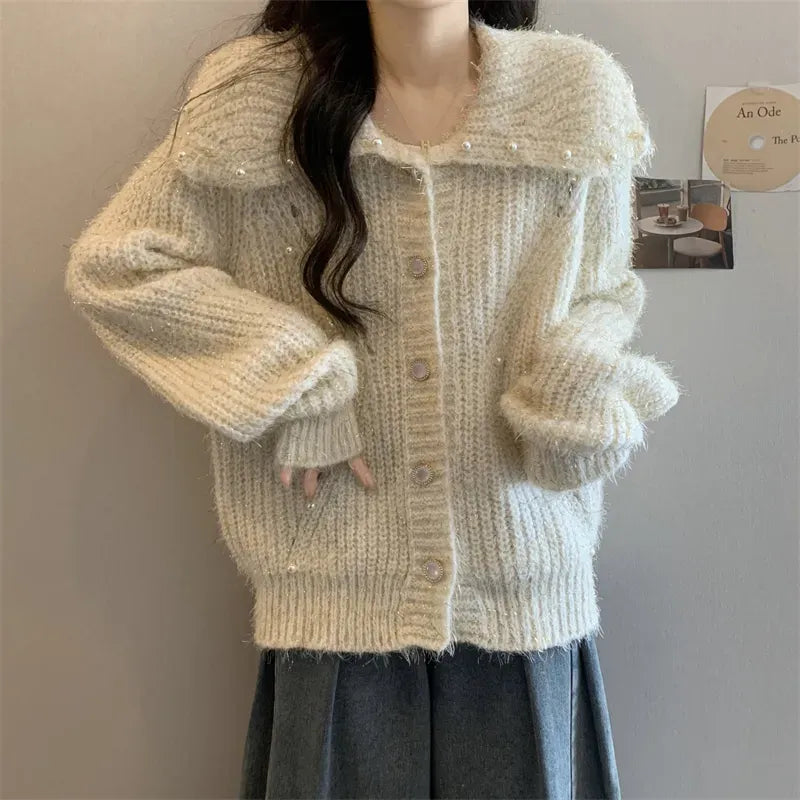 Pearl Accent Button-Up Cardigan